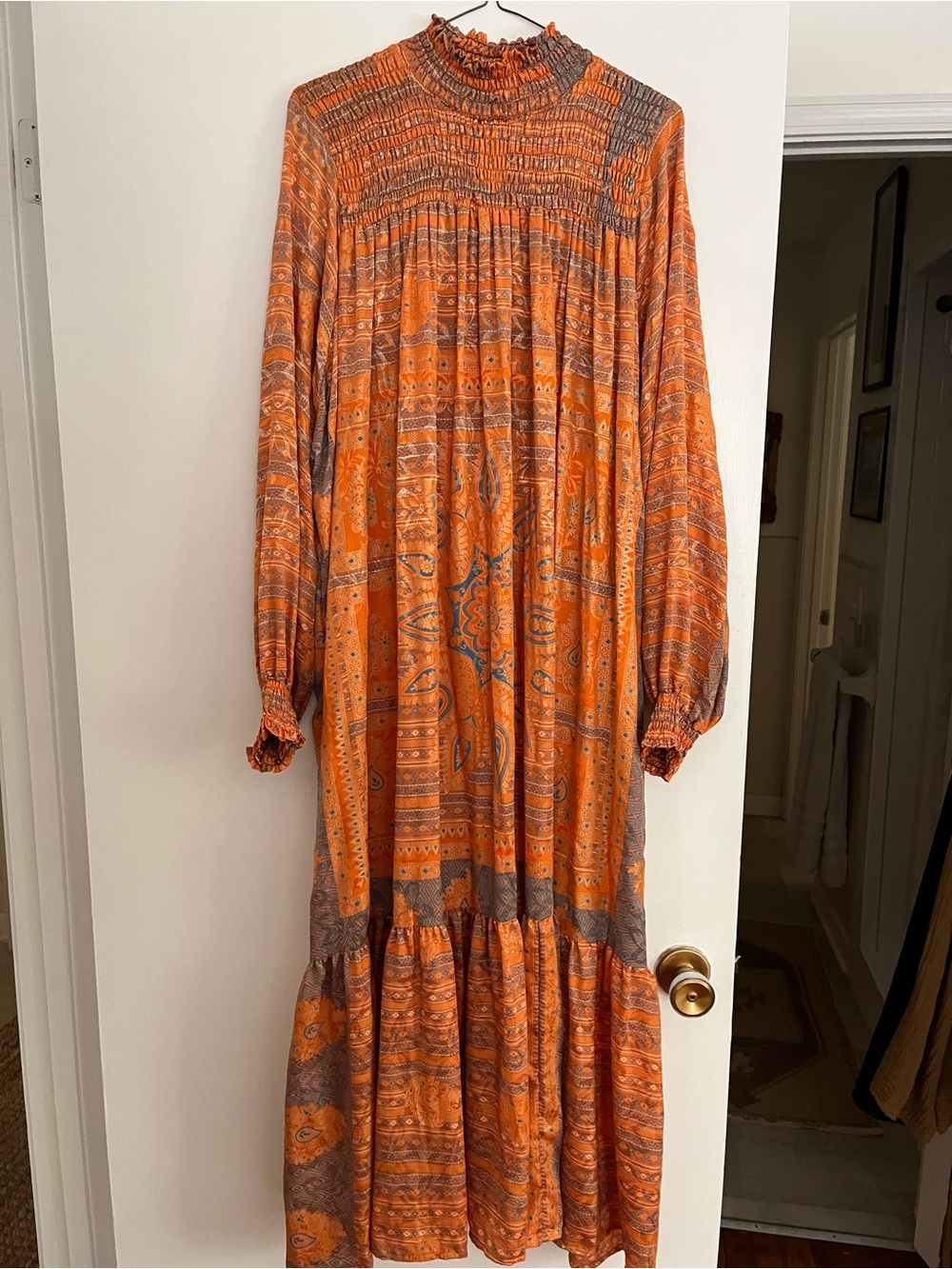 Bohemian Orange Paisley Long Sleeve Maxi Dress - “Mona Maxi” All About Audrey